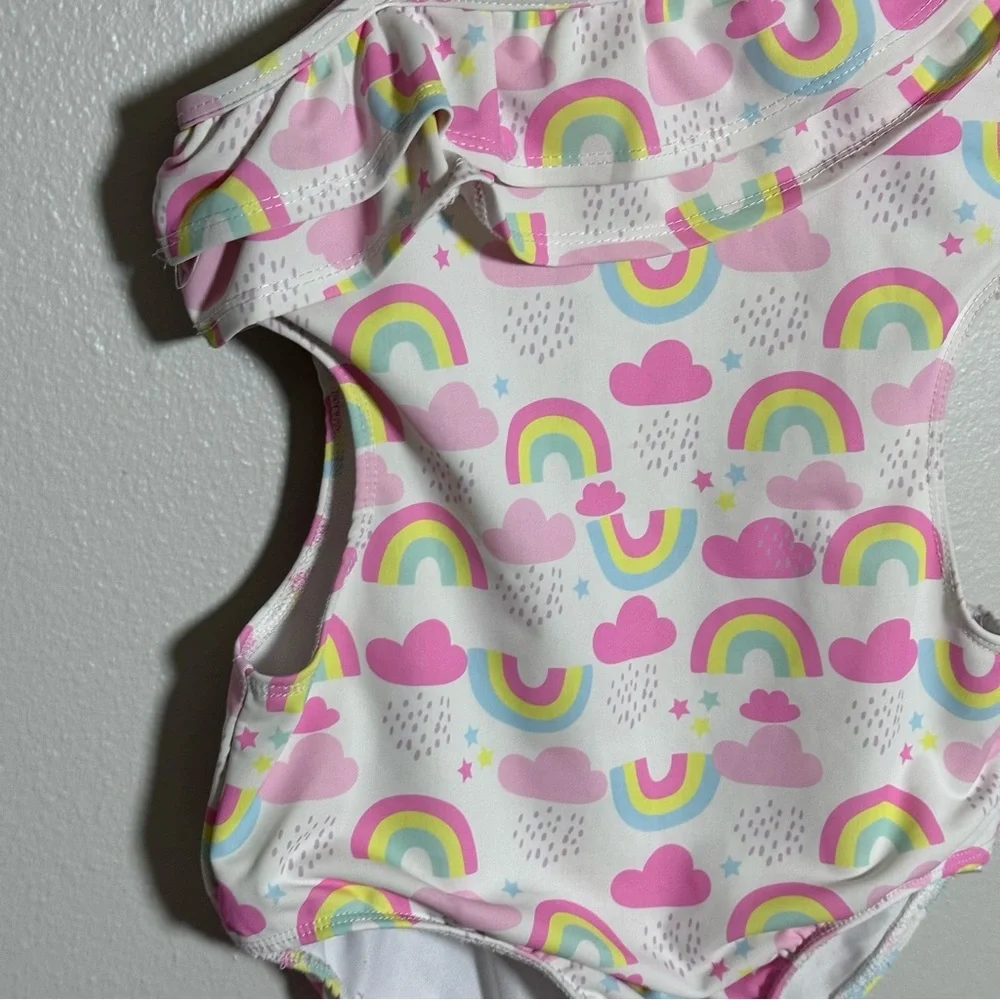 Young Hearts Kids Girl Pink One-Shoulder Swimsuit Rainbow Print size‎ 10